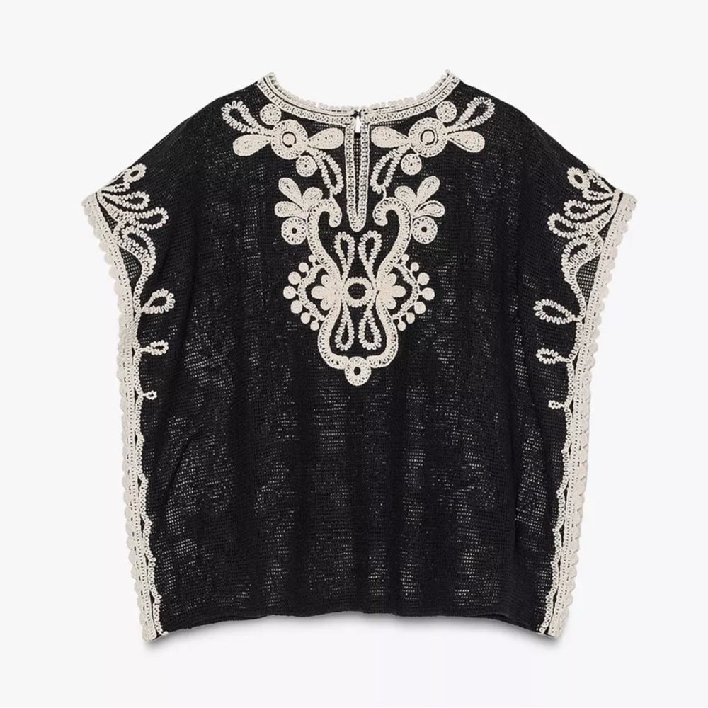 New ZARA ZW Collection Contrast Crochet Top - Picture 9 of 10